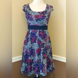 Floral Roses Dress Heather Gray A Line Mod Coquette Yellow Star Size Small